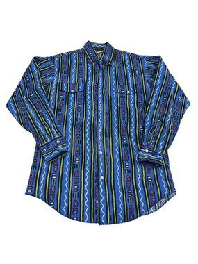 Vintage American Edition Button-Up Aztec Western Shirt Striped Made In USA Sz M